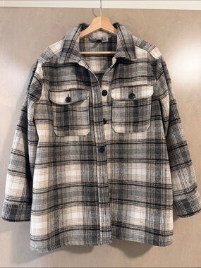 H&M Plaid Shacket in Beige & Black